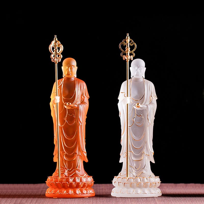 Handmade Ksitigarbha Bodhisattva Figurine Liuli Crystal Art Piece Serenity Statue Home Decoration - Image 16