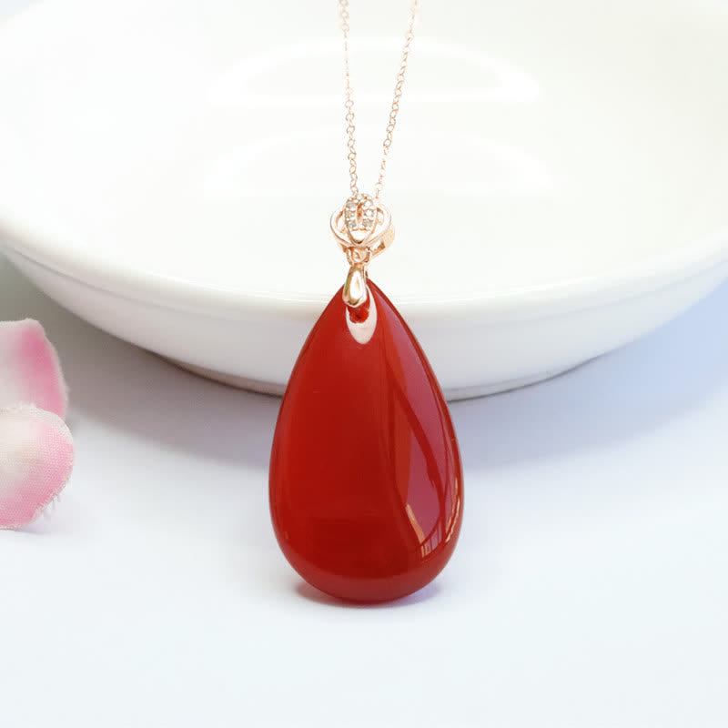 925 Sterling Silver Waterdrop Red Agate Confidence Necklace Pendant - Image 2