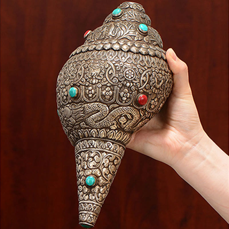 Tibetan Handmade Natural Shankha Engraved Eight Auspicious Symbols Conch Shell Lucky Home Decoration - Image 3