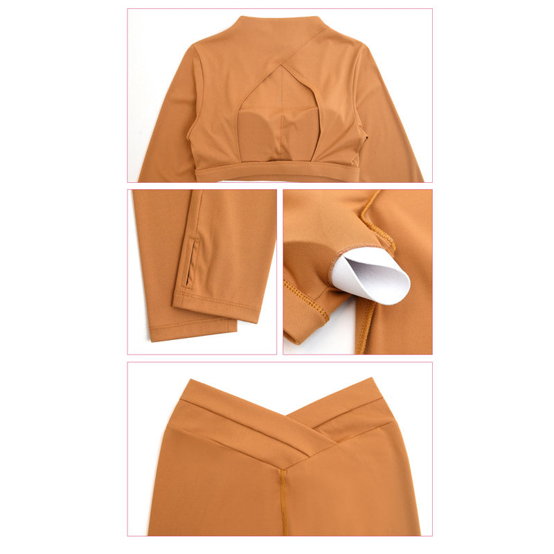 2Pcs Long Sleeve Backless Top Bra Leggings Pants Fitness Yoga Outfit Set - Image 10