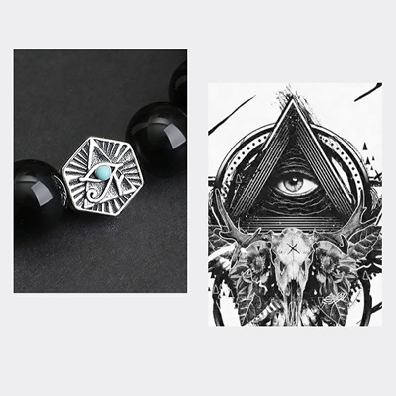 925 Sterling Silver Black Obsidian Tiger Eye Eye of Providence Purification Bracelet - Image 5