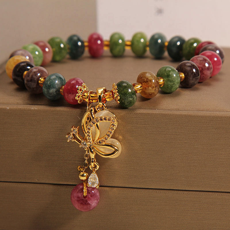 Colorful Tourmaline Butterfly Charm Wisdom Bracelet - Image 5