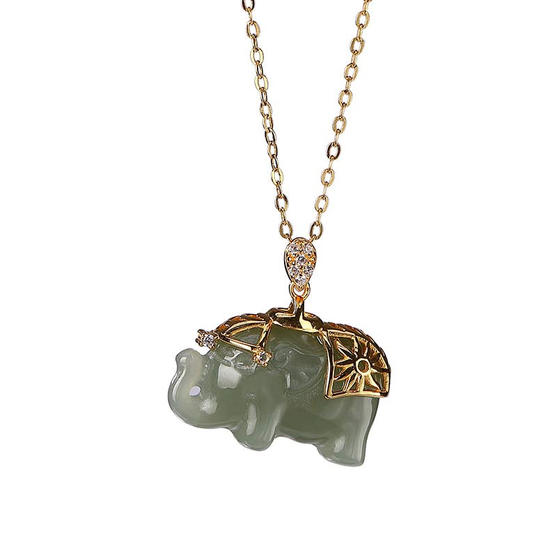 925 Sterling Silver Jade Elephant Blessing Fortune Necklace Chain Pendant - Image 9