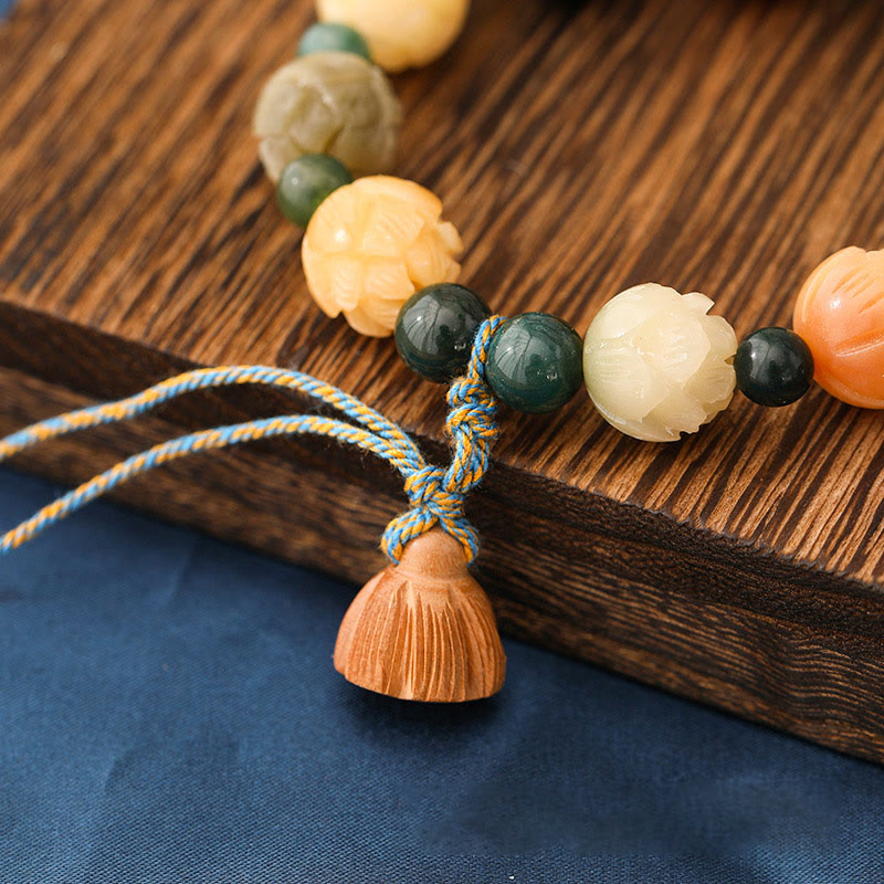 Bodhi Seed Lotus Bead Engraved Moss Agate Peace Calm Bracelet - Image 4