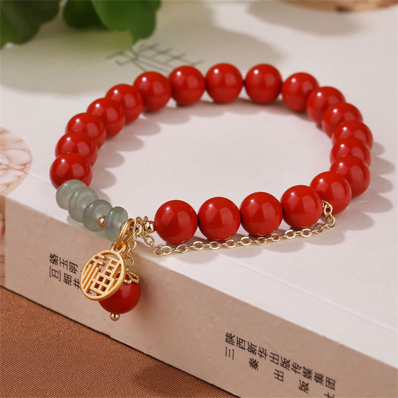 Cinnabar Auspicious Fu Character Jade Calm Bracelet - Image 5