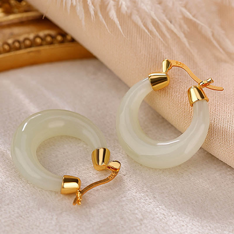 Round Jade Cyan Jade Prosperity Luck Drop Earrings - Image 5