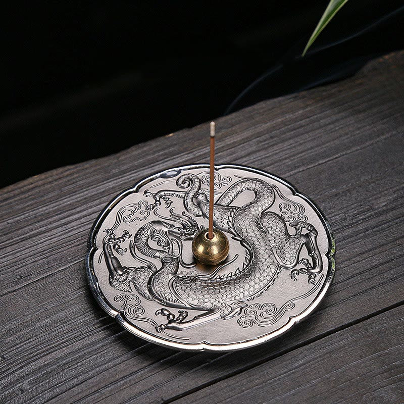 Round Auspicious Dragon Protection Copper Alloy Stick Incense Burner Decoration