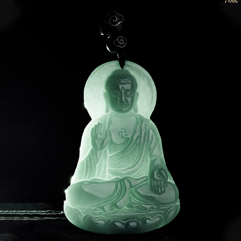 Amitabha Buddha Natural Jade Lotus Amulet Compassion String Necklace Pendant - Image 8