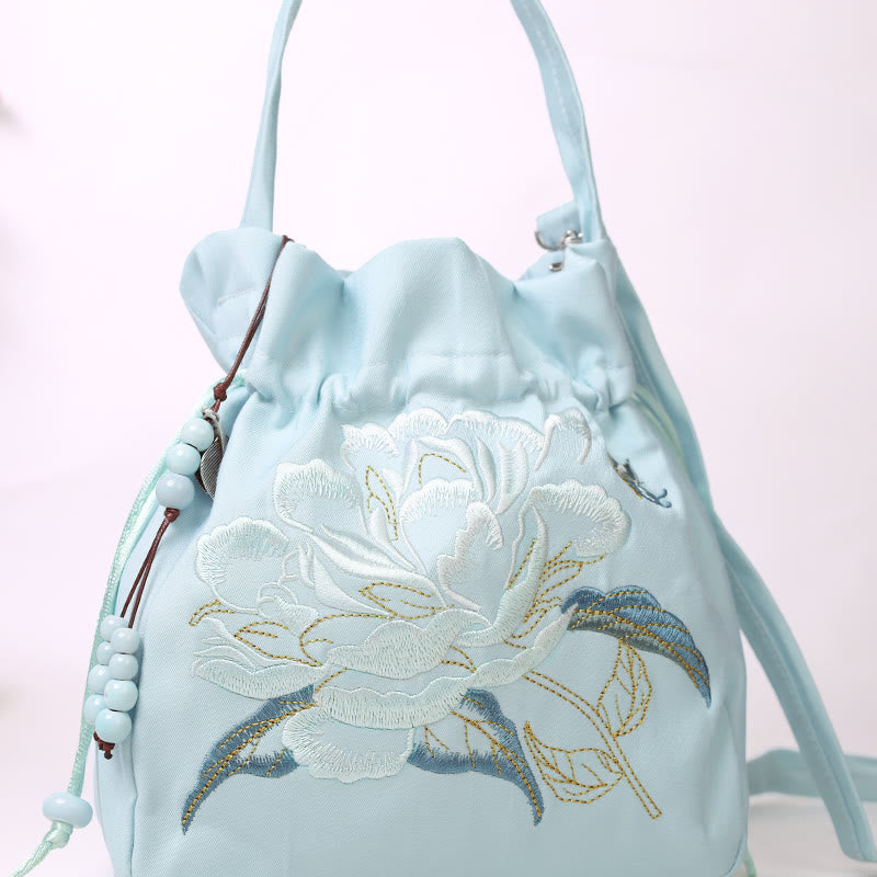 Embroidered Flowers Wisteria Lily Cotton Linen Tote Crossbody Bag Shoulder Bag Handbag - Image 16