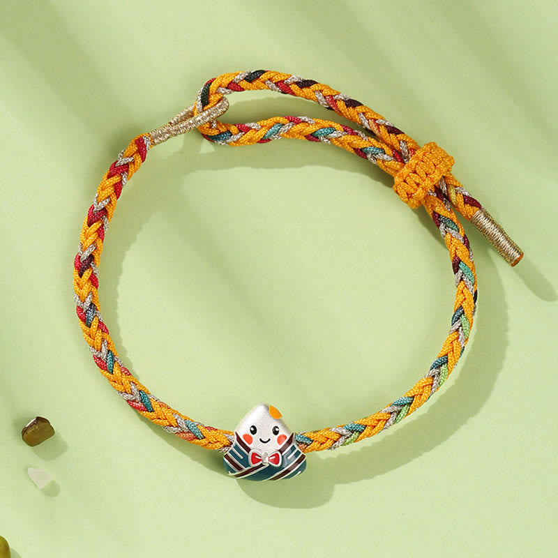 925 Sterling Silver Dragon Boat Festival Zongzi Pattern Luck Handmade Multicolored Rope Child Adult Bracelet - Image 4