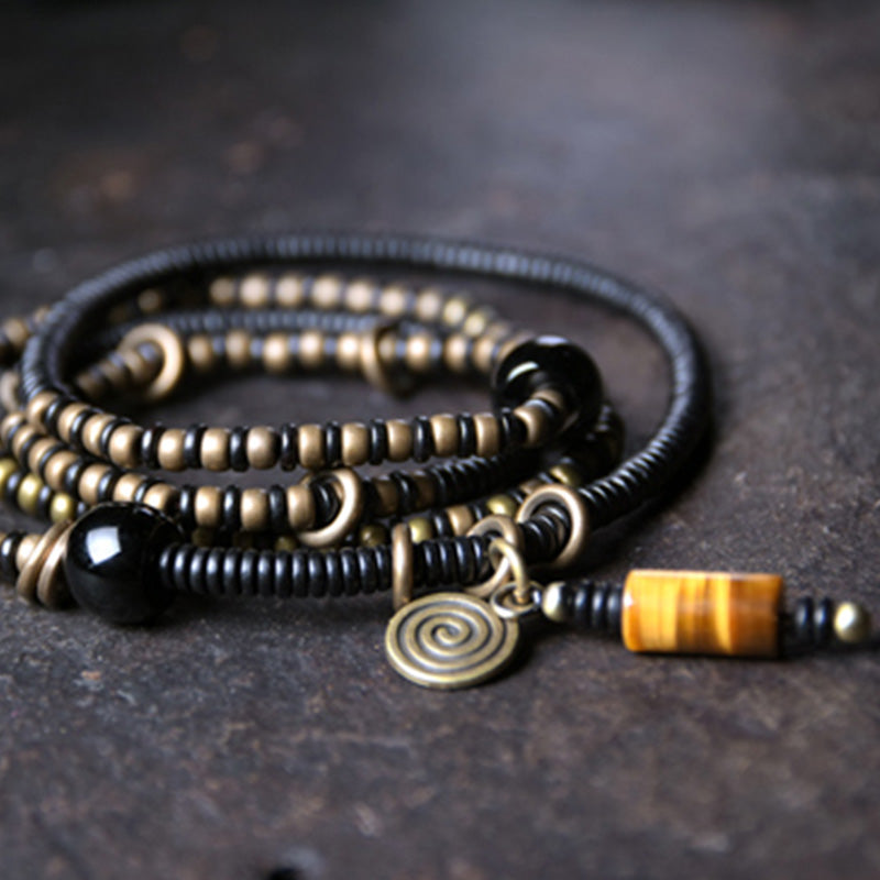 Ebony Wood Dzi Bead Copper Peace Couple Bracelet Necklace Pendant - Image 7