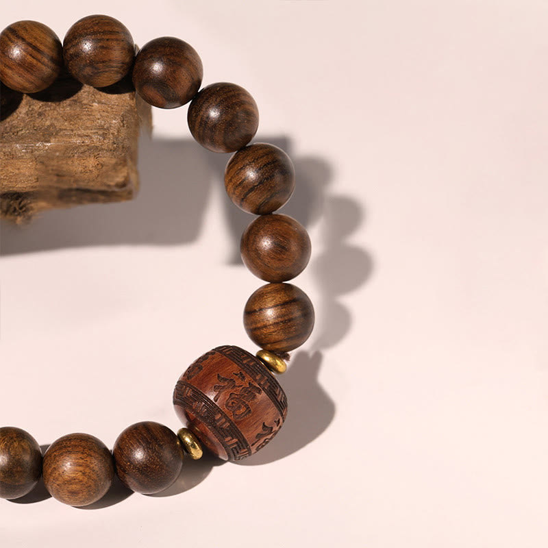 Rosewood Auspicious Clouds Totem Fu Character Bamboo Pattern Warmth Bracelet - Image 14