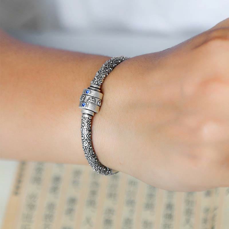 990 Sterling Silver Tibetan Auspicious Clouds Om Mani Padme Hum Engraved Creativity Bracelet Bangle - Image 4
