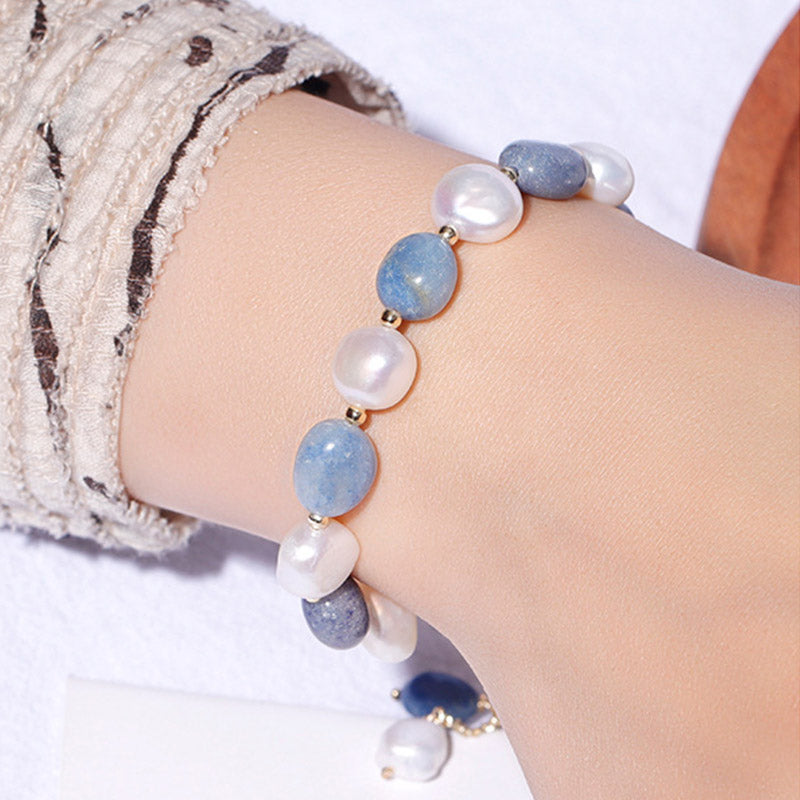 Natural Blue Aventurine Crystal Pearl Bead Healing Bracelet - Image 4