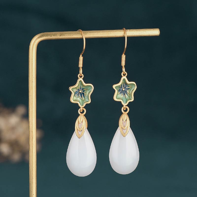 FengShui White Jade Luck Drop Earrings - Image 13