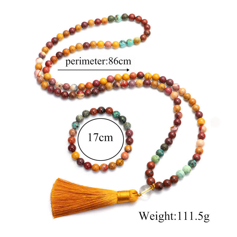 108 Mala Beads Mookaite Emotional Growth Bracelet Tassel Necklace Pendant - Image 13