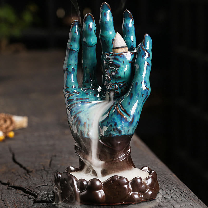 Halloween Ghost Hand Skull Head Ceramic Peace Healing Incense Burner Decoration - Image 9