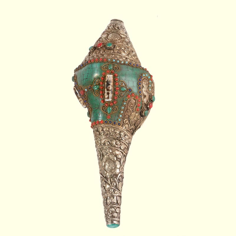 Tibetan Handmade Engraved Shankha Double Dorje Buddha Conch Shell Wealth Positive Decoration - Image 9