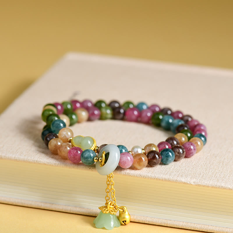 Multicolored Tourmaline Gourd Wisdom Double Wrap Lily Of The Valley Charm Bracelet - Image 4