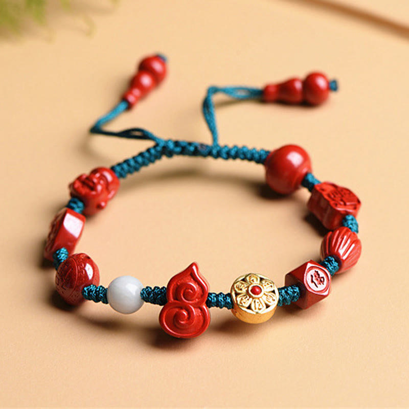 Natural Cinnabar Gourd Om Mani Padme Hum Laughing Buddha Blessing String Bracelet - Image 4