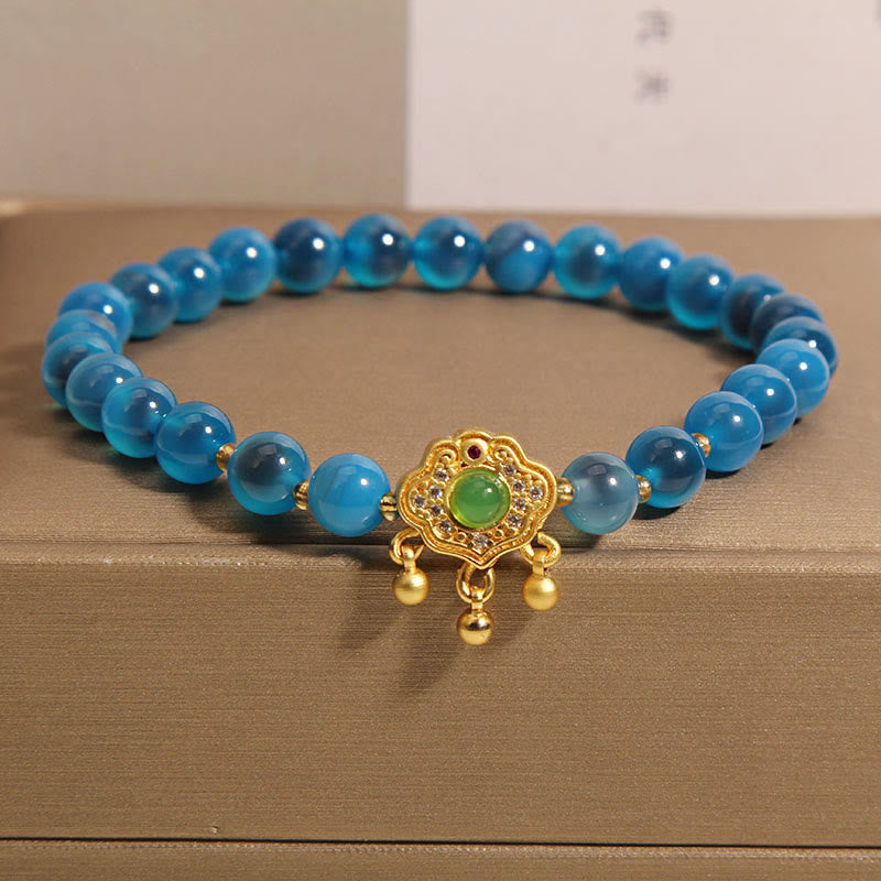 Blue Candy Agate Chinese Lock Charm Healing Bracelet
