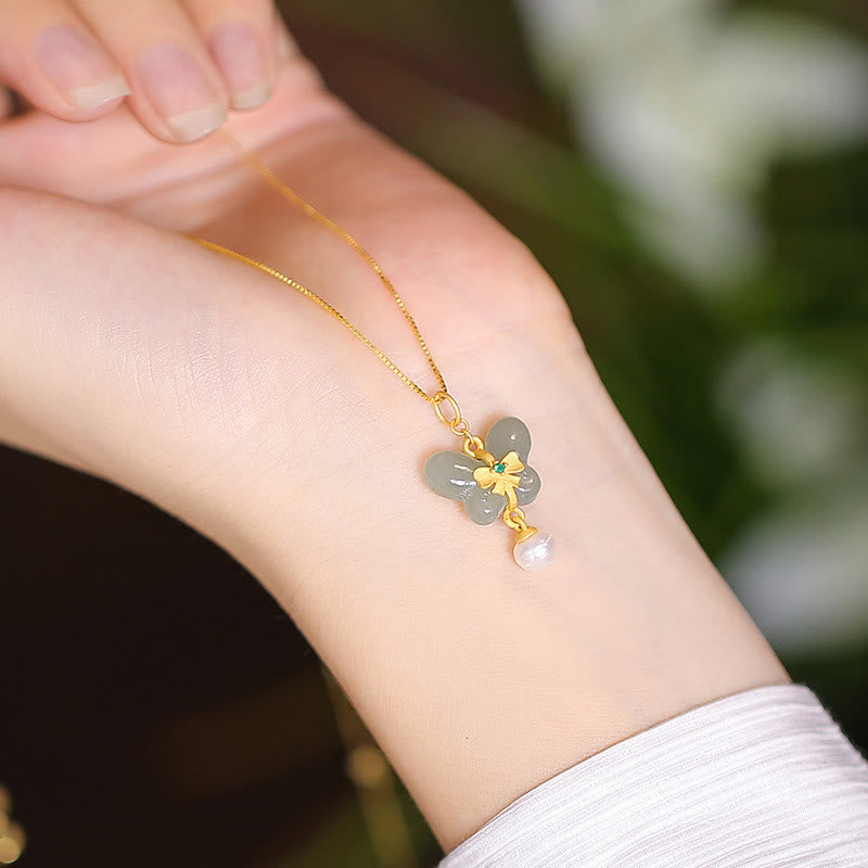 925 Sterling Silver Natural Hetian Jade Cyan Jade Luck Laughing Buddha Butterfly Necklace Pendant - Image 34