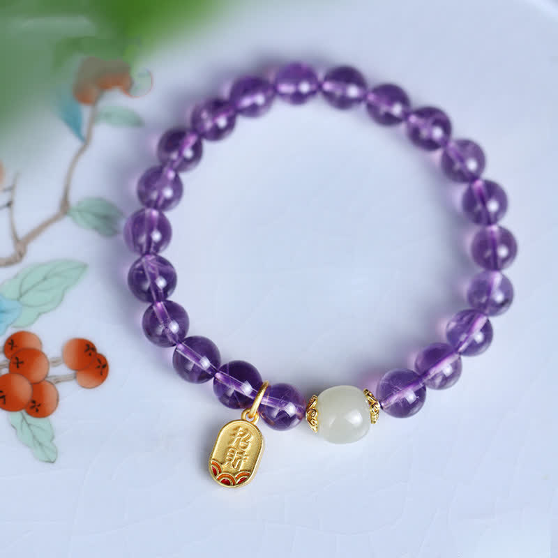 Natural Amethyst Crystal Hetian Jade Healing Charm Bracelet - Image 6