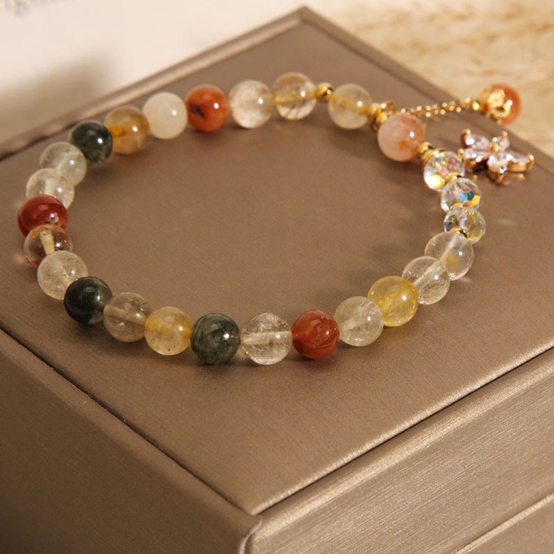 Multicolored Rutilated Quartz Auspiciousness Zircon Flower Bracelet - Image 7