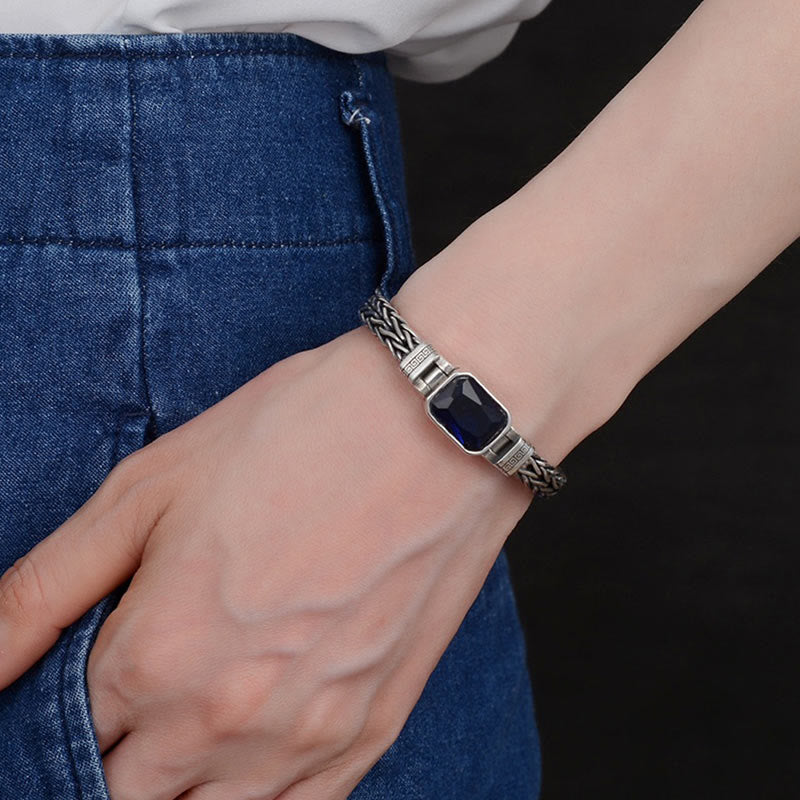 Retro Blue Acrylic Dragon Keel Braided Design Healing Wealth Buckle Bracelet - Image 11