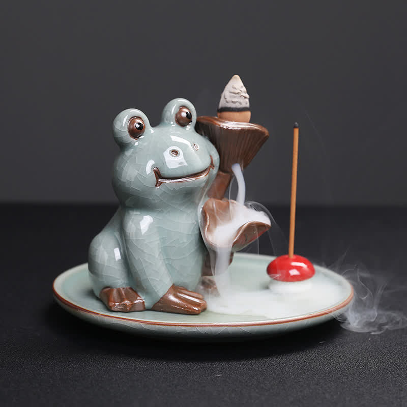 Meditation Frog Ceramic Lotus Healing Incense Burner - Image 7