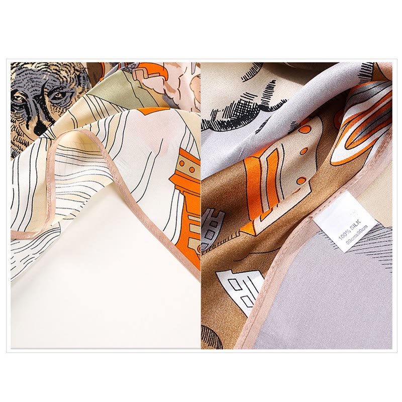 Oil Painting City Snow Scene Castle Lotus 100% Mulberry Silk Neck Hair Scarf - Image 13