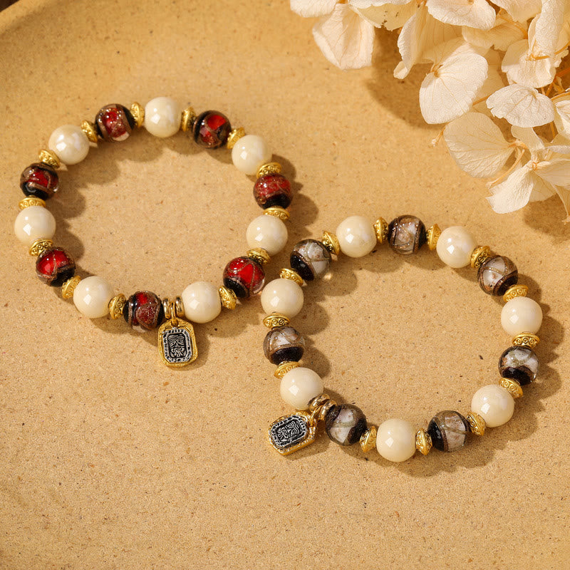 Tibetan Zakiram Goddess of Wealth Charm Liuli Glass Incense Ash Porcelain Bead Protection Bracelet - Image 18