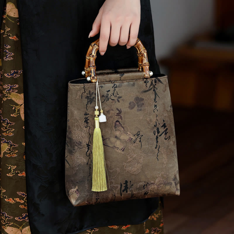 Bamboo Leaves Butterfly Koi Fish Bamboo Handles Handbag - Image 18