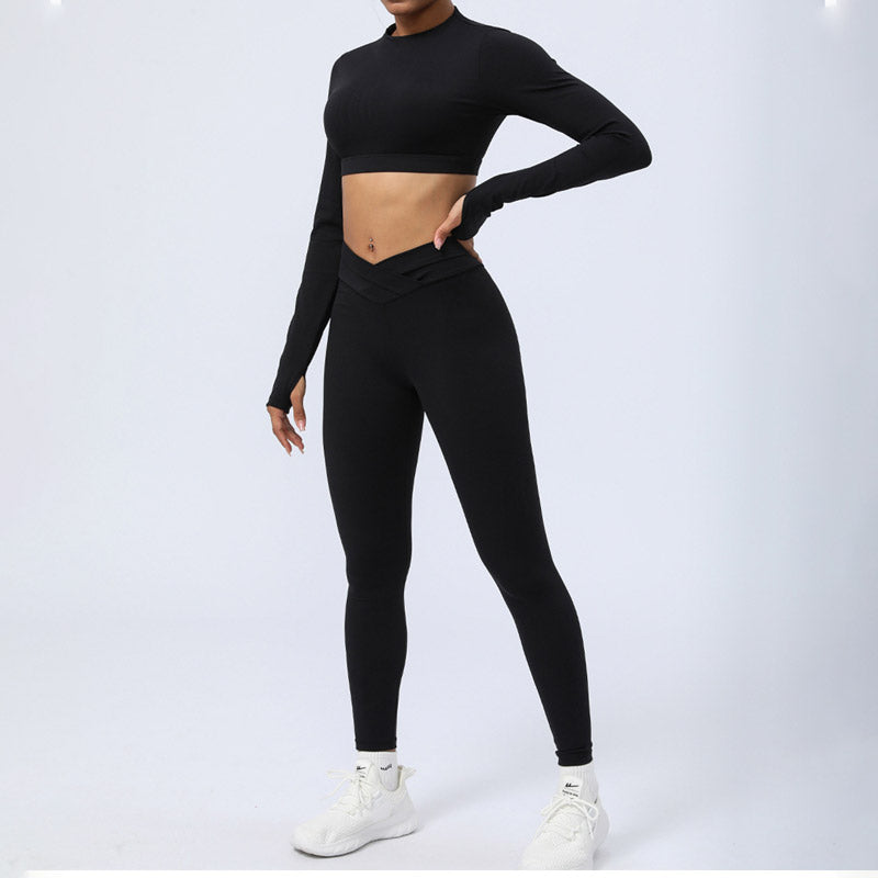 2Pcs Long Sleeve Backless Top Bra Leggings Pants Fitness Yoga Outfit Set - Image 24