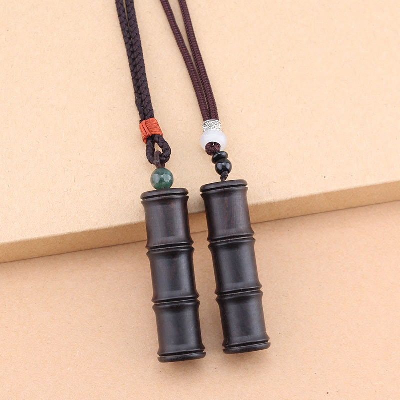 Ebony Wood Bamboo Pattern Ghau Prayer Box Peace Necklace Pendant - Image 12