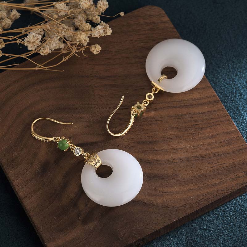 FengShui White Jade Blessing Drop Earrings - Image 8