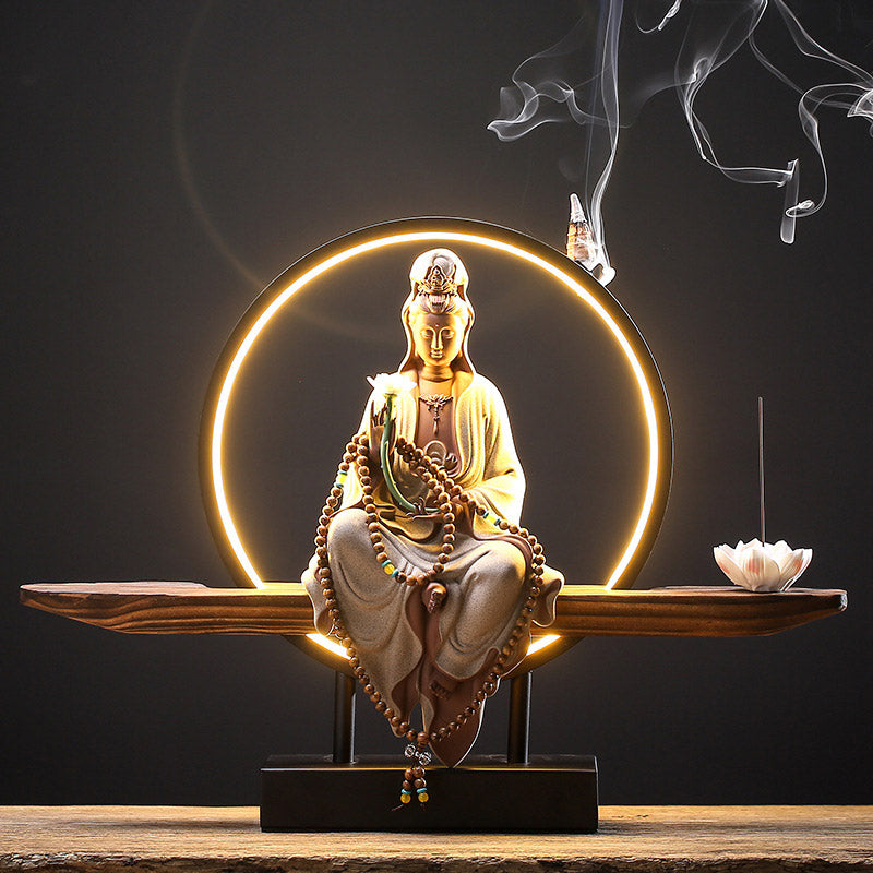 Buddha Avalokitesvara Ceramic Lotus Relaxation Incense Burner Decoration
