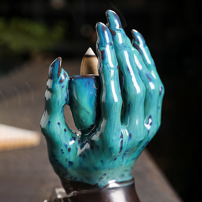 Halloween Ghost Hand Skull Head Ceramic Peace Healing Incense Burner Decoration - Image 14