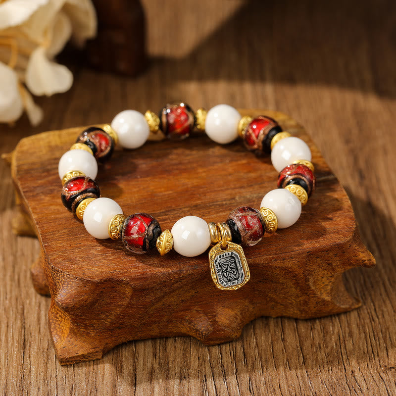 Tibetan Zakiram Goddess of Wealth Charm Liuli Glass Incense Ash Porcelain Bead Protection Bracelet - Image 4