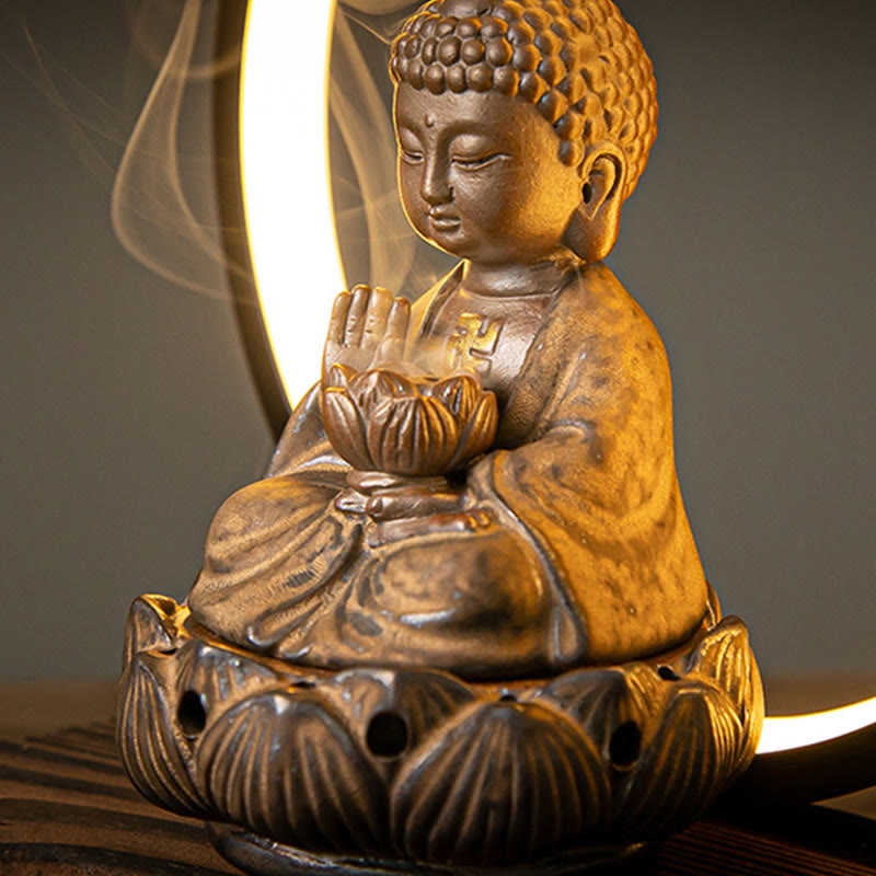 Buddha Lotus Backflow Smoke Fountain Ceramic Blessing Incense Burner With Light Decoration - Image 11