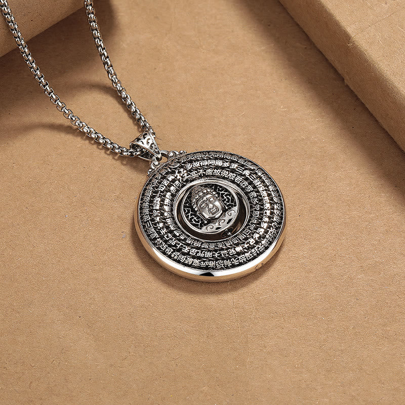 Heart Sutra Buddha Carved Peace Buckle Design Serenity Rotatable Necklace Pendant - Image 3