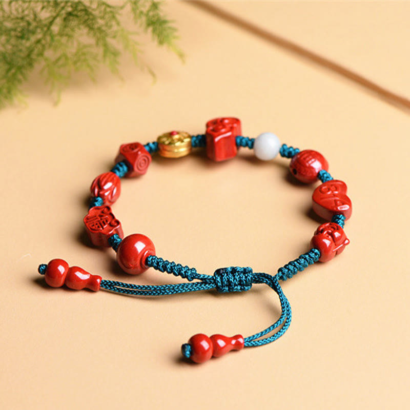 Natural Cinnabar Gourd Om Mani Padme Hum Laughing Buddha Blessing String Bracelet - Image 3
