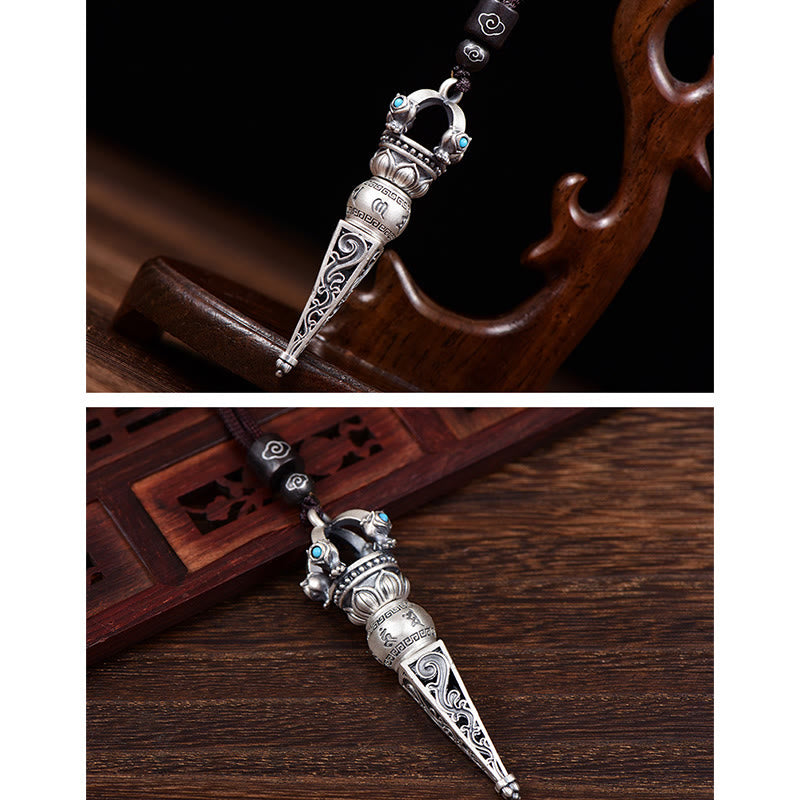 Tibetan Om Mani Padme Hum Dorje Vajra Design Wisdom Rotatable Necklace Pendant - Image 7