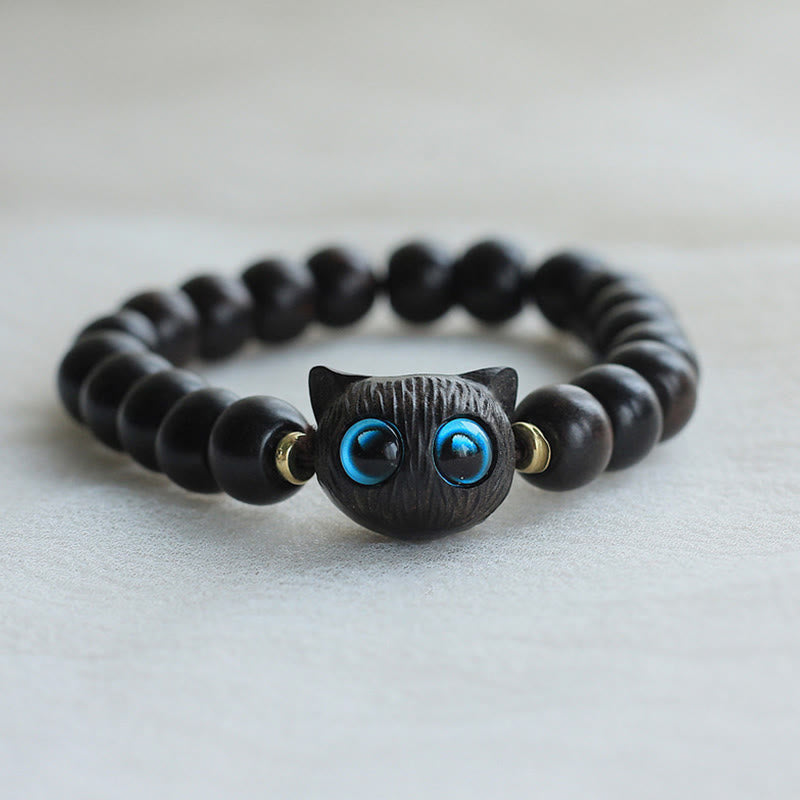 Ebony Wood Green Sandalwood Cute Cat Peace Bracelet