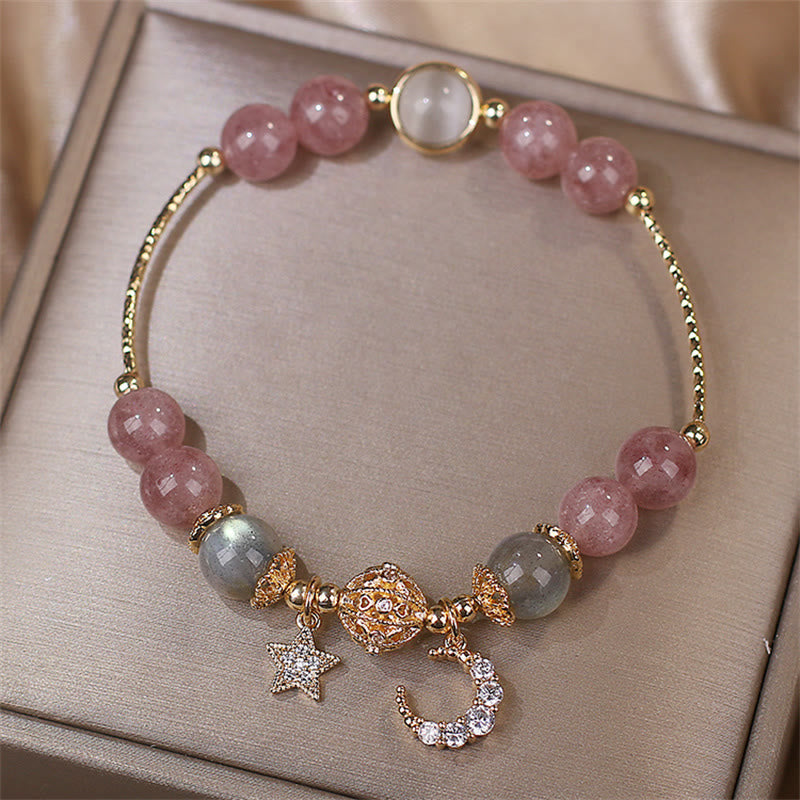 Strawberry Quartz Moonstone Moon Star Love Bracelet - Image 6