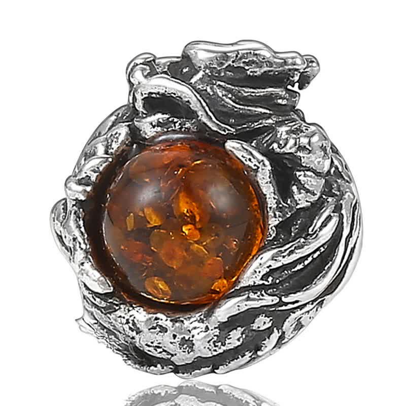 925 Sterling Silver Natural Amber Dragon Success Protection Stud Earring - Image 14