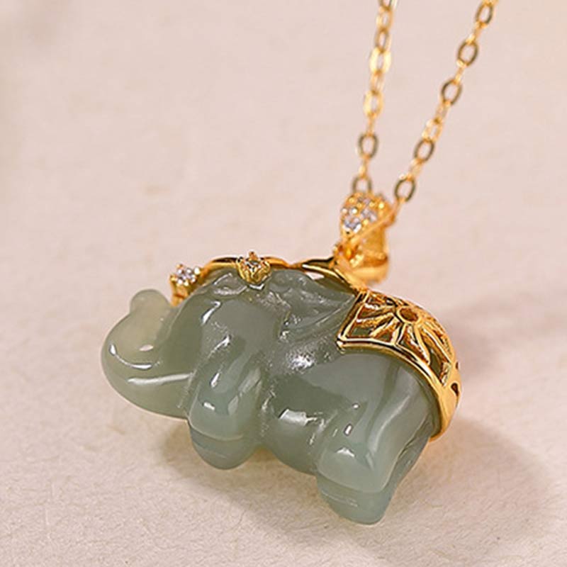 925 Sterling Silver Jade Elephant Blessing Fortune Necklace Chain Pendant - Image 7