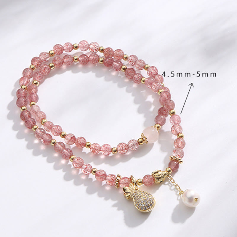 Strawberry Quartz Money Bag Positive Charm Double Wrap Bracelet - Image 8