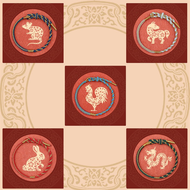 Handmade Chinese Zodiac Rabbit Rooster Rat Horse Dragon Protection Braid String Bracelet - Image 17