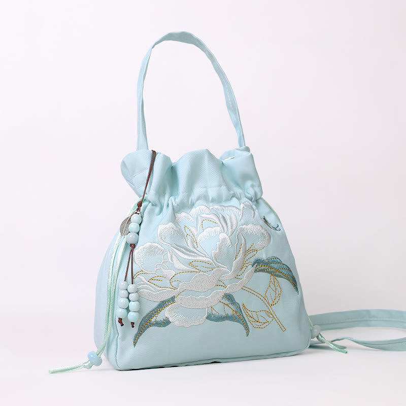 Embroidered Flowers Wisteria Lily Cotton Linen Tote Crossbody Bag Shoulder Bag Handbag - Image 17
